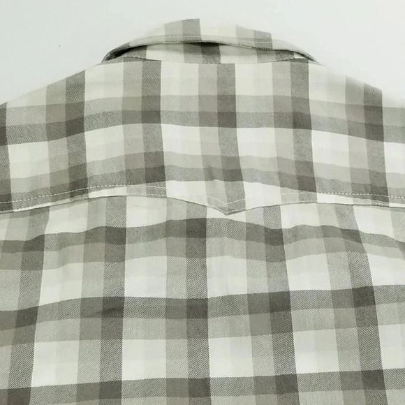 Club Monaco Slim Medium Men's Pearl Snap White Tan Check Cowboy Western Style - Picture 5 of 8